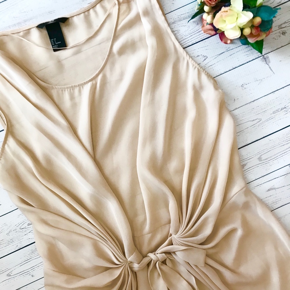 H&M pale pink/blush tie waist sleeveless dress